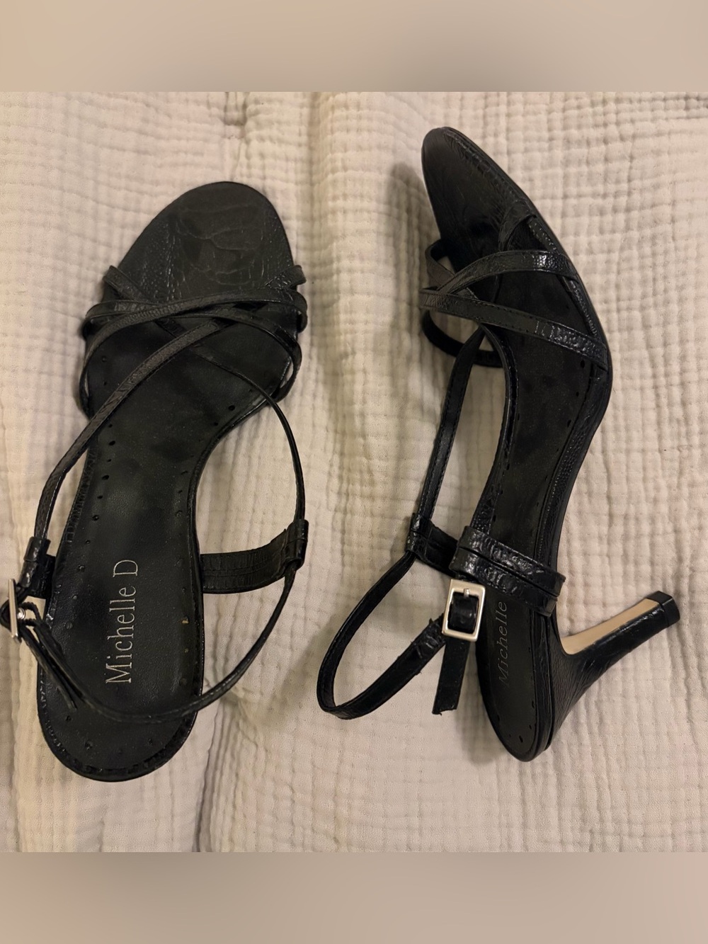 Michelle D Black Strappy Mid-Heel Sandals SZ 8.5